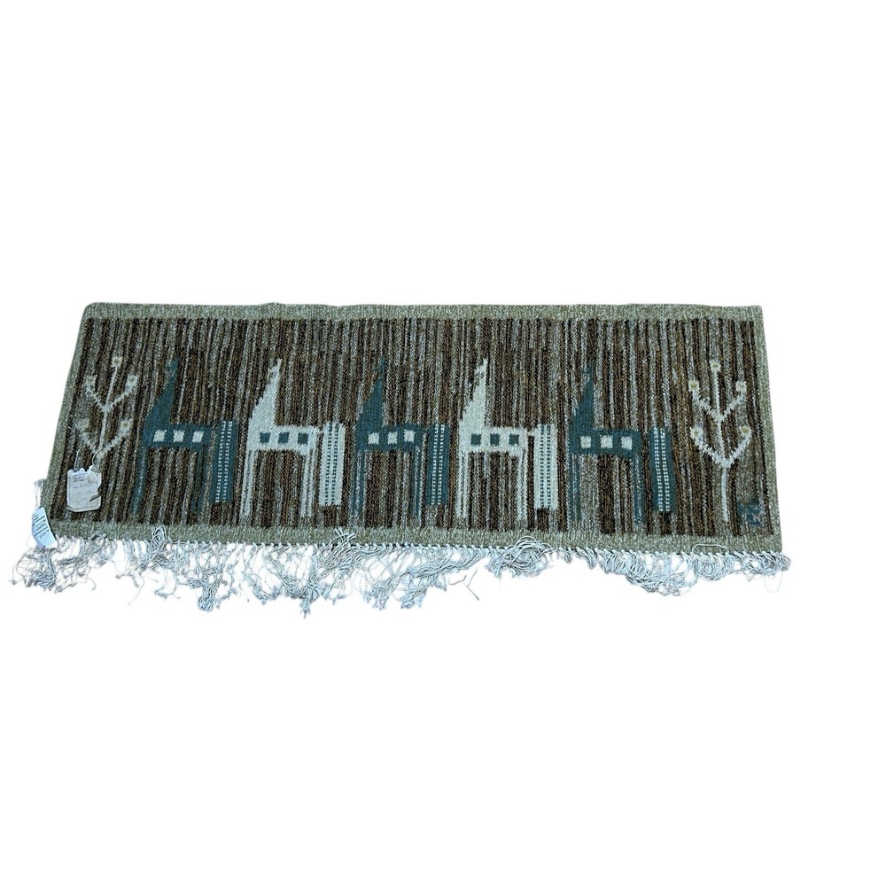 Vintage Handmade Yugoslavian llama 100% wool‎ wall hanging rug 49 x 22